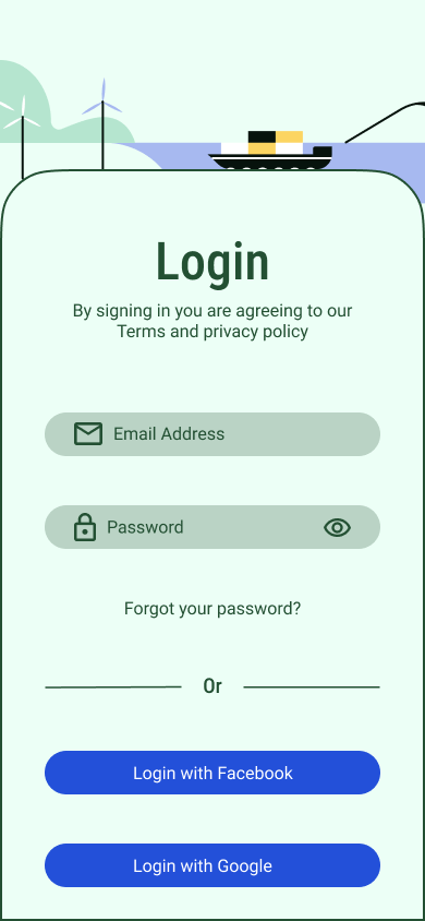 a mockup of the log-in screen